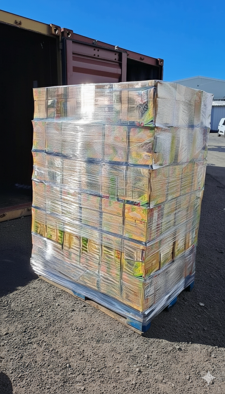 Photo de marchandises filmées sur palette